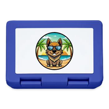 Black Tan Dog Breed Cartoon Sunglasses Beach - Lunchbox - royal blue - Front