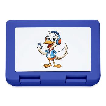 Pelican Funny Cartoon Character Musique de casque - Boîte à goûter - bleu royal - Devant
