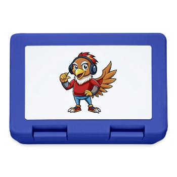 Hawk Funny Cartoon Character Musique de casque - Boîte à goûter - bleu royal - Devant