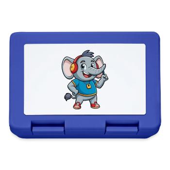 Elephant Funny Cartoon Character Headphone Music - Lunchbox - royal blue - Front