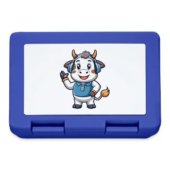 Kuh Lustige Cartoon Figur Kopfhörer Musik - Brotdose - Royalblau - Vorne