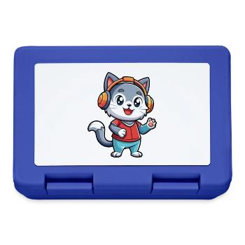 Katze Lustige Cartoon Figur Kopfhörer Musik - Brotdose - Royalblau - Vorne