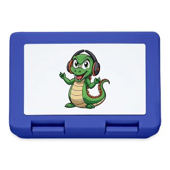 Anaconda drôle dessin animé personnage casque musique - Boîte à goûter - bleu royal - Devant