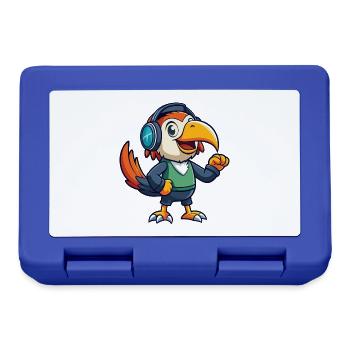 Toucan Funny Cartoon Character Musique de casque - Boîte à goûter - bleu royal - Devant