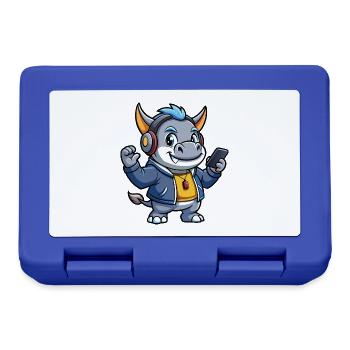 Rhino Funny Cartoon Character Headphone Music - Lunchbox - royal blue - Front