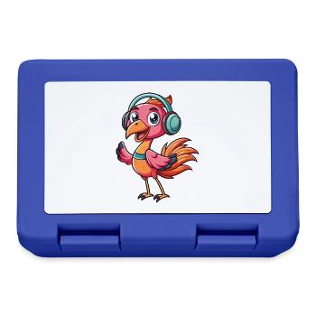 Flamingo Lustige Zeichentrickfigur Kopfhörer Musik - Brotdose - Royalblau - Vorne