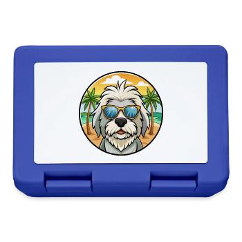 Vieux chien de berger anglais race dessin animé lunettes de soleil plage - Boîte à goûter - bleu royal - Devant