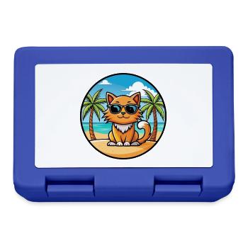 Ginger Longhair Cat Breed Cartoon Sunglasses Beach - Lunchbox - royal blue - Front