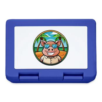 Cochon Drôle Dessin Animé Plage D’été Lunettes De Soleil Autocollant - Boîte à goûter - bleu royal - Devant