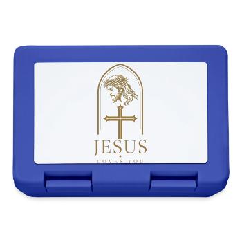 Jesus Loves You – Portrait mit Dornenkrone & Kreuz - Brotdose - Royalblau - Vorne