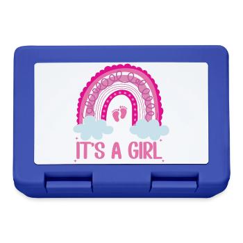 Es ist eine Girl-Regenbogen-Baby-Tiny Feet Geschlechtenenthüllung - Brotdose - Royalblau - Vorne