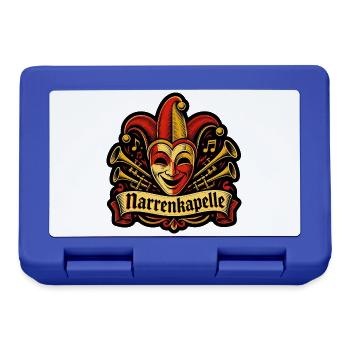 Narrenkapelle Fasching Narrenmaske Linolschnitt - Brotdose - Royalblau - Vorne