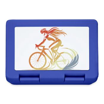 Retro Fahrradfahrerin - Brotdose - Royalblau - Vorne