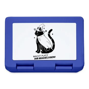 Macht Platz ihr Magielosen! – Schwarze Katze Hexe - Brotdose - Royalblau - Vorne