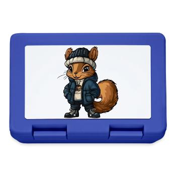 Eichhörnchen mit Winterjacke und Mütze - Brotdose - Royalblau - Vorne