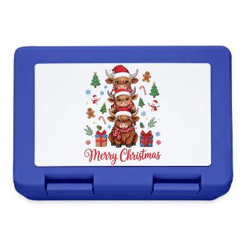 Weihnachtliche Hochlandrinder mit Nikolausmützen - Brotdose - Royalblau - Vorne