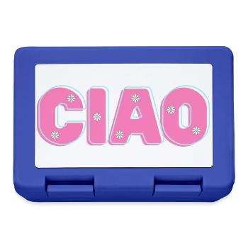 CIAO mit Blumen – Retro-Schriftzug in Pink und Min - Brotdose - Royalblau - Vorne