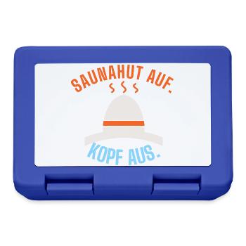 Saunahut auf. Kopf aus. Lustiger Saunaspruch - Brotdose - Royalblau - Vorne