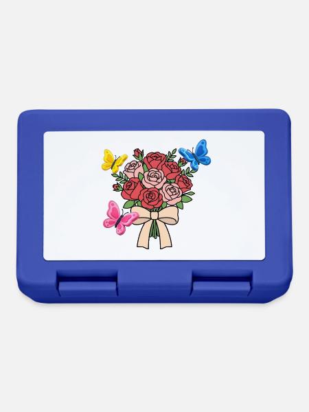 Rosen mit Schmetterlingen und Schleife - Brotdose - Royalblau