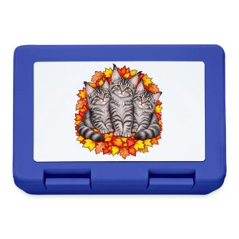 Katzentrio im Herbstlaub - Brotdose - Royalblau - Vorne