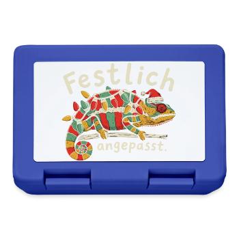 Weihnachts Chamäleon mit Lichterkette und Mütze - Brotdose - Royalblau - Vorne