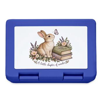 Kaninchen zwischen Büchern und Blumen - Brotdose - Royalblau - Vorne