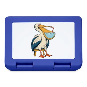 Pelikan mit Drink – Vintage Cartoon - Brotdose - Royalblau - Vorne