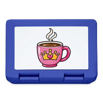 Prinzessinnen Kaffee – Rosa Tasse mit Krone - Brotdose - Royalblau - Vorne
