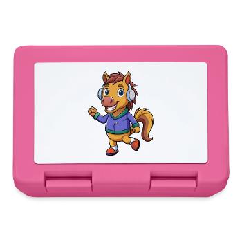 Pferd Lustige Zeichentrickfigur Kopfhörer Musik - Brotdose - Pink - Vorne