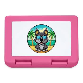 Schwarzer Norwegischer Elchhund Hunderasse Cartoon Strand - Brotdose - Pink - Vorne