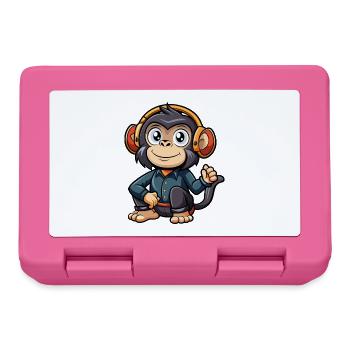 Chimpanzee Funny Cartoon Character Headphone Music - Lunchbox - pink - Front