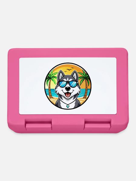 Husky Dog Drôle Dessin Animé Plage Lunettes De Soleil - Boîte à goûter - rose