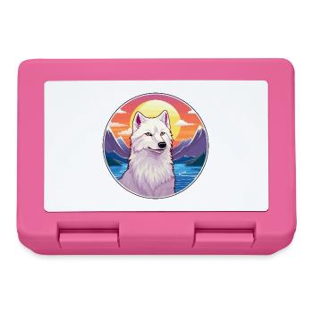 Arktischer Wolf Bunte Aquarell-Karikatur Kawaii Haustier - Brotdose - Pink - Vorne