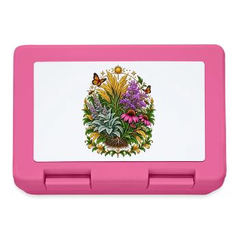 Wiesenkranz: Blumen, Schmetterlinge - Brotdose - Pink - Vorne
