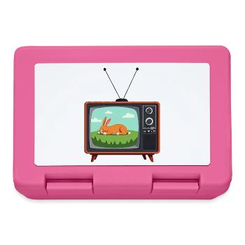 Retro Fernseher mit schlafendem Hasen - Brotdose - Pink - Vorne