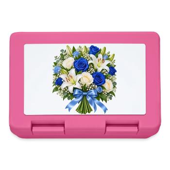 Blauer Rosenstrauß mit Lilien - Brotdose - Pink - Vorne