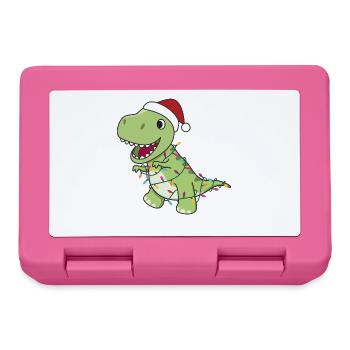 Dinosaurier Weihnachten Schnee Winter T-Rex Dino - Brotdose - Pink - Vorne
