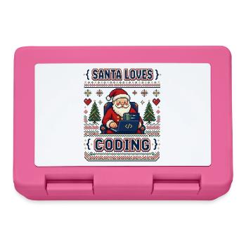 Santa Loves Coding Pixel Ugly Sweater - Brotdose - Pink - Vorne