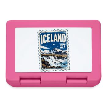 Island Vintage Briefmarke – Wasserfall & Berge - Brotdose - Pink - Vorne