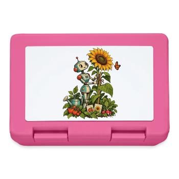 Gartenroboter mit Sonnenblume und Gemüse - Brotdose - Pink - Vorne