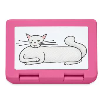 Sehr lange und blasse weiße Katze – lustige Zeichnung - Brotdose - Pink - Vorne