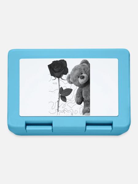 Teddybär mit Rose - Brotdose - Saphirblau