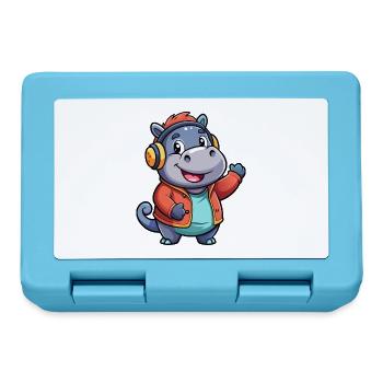 Hippo Funny Cartoon Character Headphone Music - Lunchbox - sapphire blue - Front