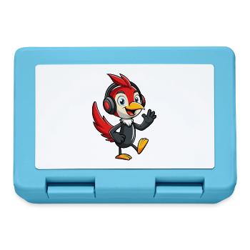 Woodpecker Funny Cartoon Character Musique de casque - Boîte à goûter - bleu saphir - Devant