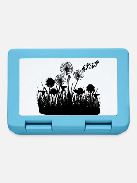 Schmetterlingdesign Pusteblumen Wiese Herzen - Brotdose - Saphirblau