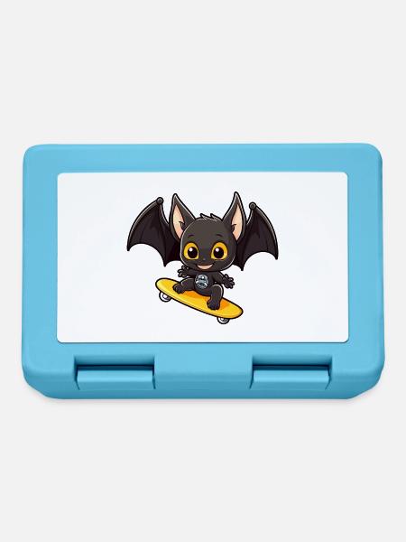 Lustige Fledermaus Kawaii Cartoon Haustier spielt Skateboard - Brotdose - Saphirblau