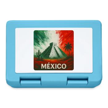 Mexiko Pyramide mit Kaktus in Landesfarben - Brotdose - Saphirblau - Vorne