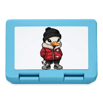Ente mit roter Winterjacke und Mütze - Brotdose - Saphirblau - Vorne