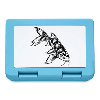 Koi Karpfen – Schwarz Weiß Fischgravur - Brotdose - Saphirblau - Vorne