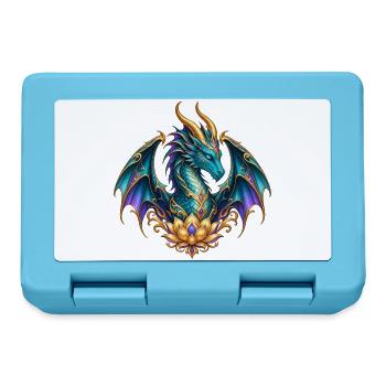 Lotusdrache – Türkiser Fantasy-Drache in Gold - Brotdose - Saphirblau - Vorne